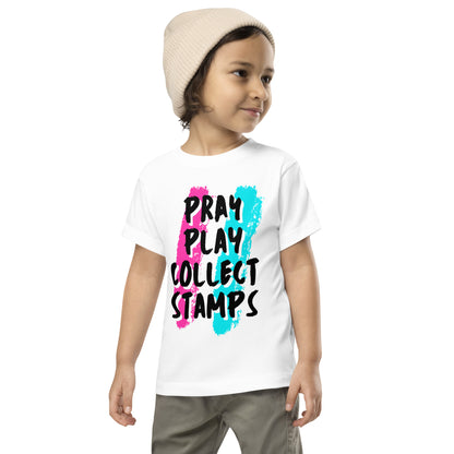 Toddler Pray Play Collect Stamps T-Shirt - Cute Christian Travel Gift